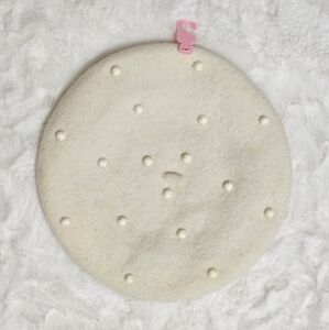 Kate Spade Hat Beret Felted Wool Blend Knit Cottagecore Diamante Imitation Pearl
